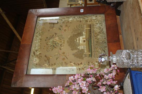 Geo IV embroidered & stumpwork picture, Mary Staves McLaughlans Work, Aged 9, AD 1826, mounted as a firescreen